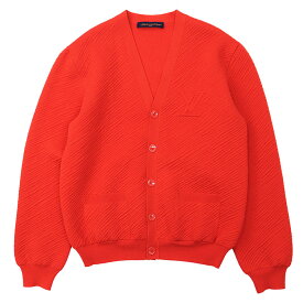 【極美品】LOUIS VUITTON ルイ・ヴィトン カーディガン ニット 2024SS LV ロゴ エンボス エンブロイダリー 刺繍 ボタン ウール100% バイアステクスチャ トップス メンズ サイズ L レッド 赤 イタリア製【中古】