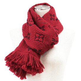 【美品】LOUIS VUITTON ルイ・ヴィトン マフラー エシャルプ ロゴマニア LV モノグラム ウール / シルク スカーフ 小物 メンズ レディース ユニセックス レッド 赤 イタリア製【中古】