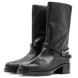 Christian Dior クリスチャン・ディオール ブーツ レザー ロゴ スパー モチーフ メタルストラップ セミスクエアトゥ レザーソール チャンキーヒール シューズ 靴 レディース サイズ 39X ブラック 黒 イタリア製【中古】