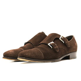 SALE【美品】Enzo Bonafe エンツォ・ボナフェ BEAMS 別注 レザーシューズ De Chirico スウェード ダブルモンクストラップ レザーソール グッドイヤーウェルト製法 革靴 メンズ サイズ 5h ブラウン 茶色【中古】