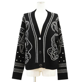 【極美品】HERMES エルメス ニットカーディガン BRIDES de GALA レディース サイズ 42 2023SS カシミヤ × コットン × ポリアミド メタルボタン Vネック ロングスリーブ 長袖 トップス ブラック アイボリー 黒 イタリア製【中古】