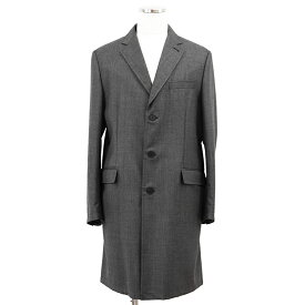 【新品同様】Brioni ブリオーニ オーバーコート チェスター シャーク スキン サイズ M メンズ ロゴ シグネチャー 内ポケット ボタン カーフレザートリム 一重仕立て アンライニング ウール100% アウター グレー 灰色 イタリア製【中古】