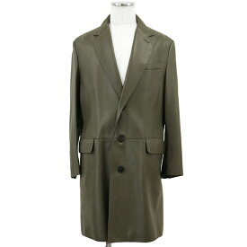 【希少/新品同様】Brioni ブリオーニ レザーチェスターコート サイズ 50 メンズ ディアスキン 鹿革 ロゴ ボタン 刻印 アウター オリーブ イタリア製 POF70L P7708 2424【中古】