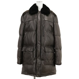 【美品】Brioni ブリオーニ ダウンコート サイズ 50 メンズ レザー × ヌバック × ヌートリア ファー 革 ジャケット アウター タグ付属 ブラウン 茶色 イタリア製【中古】