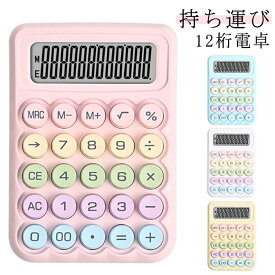 計算機 おしゃれ 12桁電卓 かわいい ラウンドボタン 大型液晶ディスプレイノンスリップ 持ち運び 簡単 簿記 日常・基本 事務用 白 ピンク