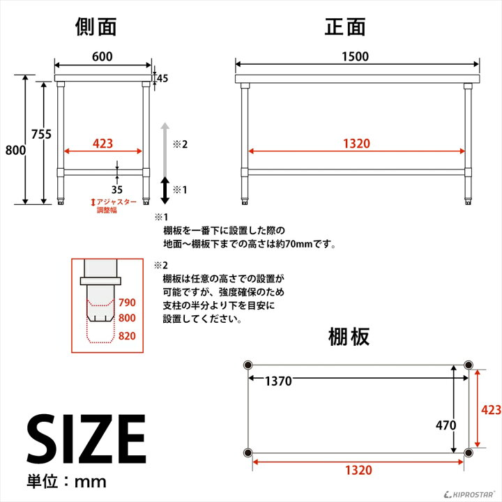 楽天市場】ステンレス作業台 業務用 調理台 1500×600×800 板厚1.2mm 