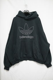 BALENCIAGA adidas Large Hoodie Oversized バレンシアガ アディダス ロゴ刺繍 プルオーバーパーカー ブラック 2サイズ(165/92A) 712396 TNVA9 【中古】新古品