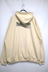 BALENCIAGA バレンシアガ キャンペーンロゴ 刺繍 オーバーサイズ プルオーバーパーカー ベージュ XXS Mサイズ 620973 TKVI9 【中古】新古品