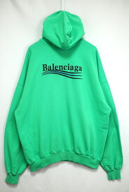BALENCIAGA バレンシアガ キャンペーンロゴ 刺繍 プルオーバーパーカー グリーン 1サイズ 3サイズ 4サイズ 739024 TPVD2【中古】 新古品