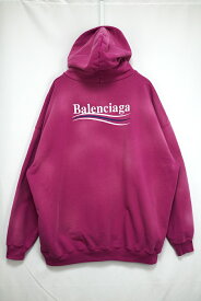 BALENCIAGA バレンシアガ USED加工 キャンペーン ロゴ刺繍 プルオーバー フーディ パーカー ショッキングピンク XSサイズ 620947 TKVI9【中古】 新古品