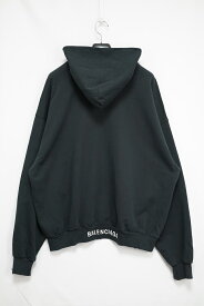 BALENCIAGA バレンシアガ ダメージ加工 バックロゴ刺繍 プルオーバー フーディ パーカー ブラック XSサイズ 742603 T0VF3 9034【中古】 新古品