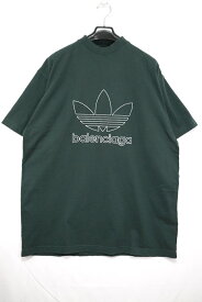 BALENCIAGA adidas バレンシアガ アディダス T-shirt logo ロゴ 刺繍 Tシャツ ダークグリーン サイズ1 サイズ3 サイズ5 オーバーサイズ 723976 TNVN8 3775【中古】新古品