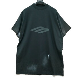 BALENCIAGA バレンシアガ ヴィンテージ加工 プリント Tシャツ ブラック Lサイズ 787349 TQVU4【中古】新古品