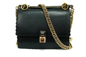 FENDI フェンディMINI KAN I ミニキャナイ レザー ゴールドチェーン ショルダーバッグ 8M0381 ブラック【中古】