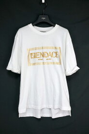 22SS FENDI VERSACE FENDACE フェンディ ヴェルサーチ フェンダーチェ ロゴ Tシャツ ホワイト XSサイズ【中古】
