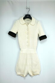 21SS FENDI Knitted Short-sleeve Romper In White フェンディ ニット ジャンプスーツ ホワイト サイズ36【中古】