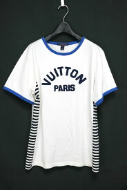 2023AW LOUIS VUITTON ルイヴィトン フロントロゴ Tシャツ レディース コットン ホワイト XSサイズ ボーダー切り替え FPTB06【中古】