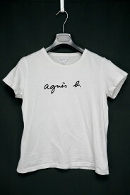 agnes b アニエスベー フロント ロゴ Tシャツ ホワイト コットン100% T2サイズ【中古】