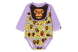 A BATHING APE BABIES BABY MILO SPEECH BALLOON BIB SET BODYSUIT PURPLE SIZE70 ア ベイシング エイプ 　ベイプ ベビー服 ロンパース 70サイズ パープル 【新古品】中古