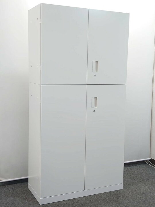 楽天市場】上下書庫 両開き キャビネット スチール 書庫 鍵付き 白 