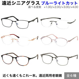 【ネコポス：1個まで】 遠近両用 老眼鏡 シニアグラス リーディンググラス バイフォーカル 二重焦点 ブルーライトカットおしゃれ ツーポイント ナイロール プレゼント ギフト 父の日 母の日 誕生日 クリスマス 敬老の日 メンズ レディース [ACC]