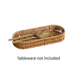 Oval Shape Tableware Storage Basket Retro Plastic Faux Wicker Tray Decorative Minimalist Desk Shelf Baskets Desk Organization