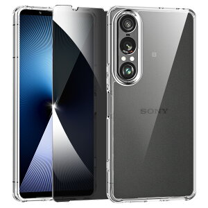 Sony Xperia 1 VII ケース クリア 耐衝撃 半クリア ガラスフイルム付き 【覗き見防止】 プライバシー保護 黄変防止 米軍MIL規格 ストラップホール付き エクスペリア1 VII 対応