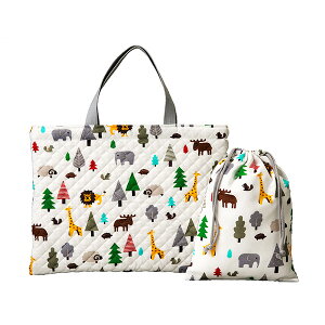 【10/24 20時〜 エントリーでさらに最大12倍】キルティング レッスンバッグ巾着袋(小物入れ)付きアニマルキングダム フジキ 【手提げ お稽古 保育園 入園 小学校 小学生 ピアノ 習い事