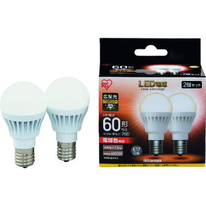 IRIS LED電球2個セット E17広配光タイプ 60形相当 電球色 LDA8LGE176T52P 【125-6774】