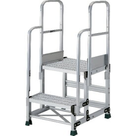 TRUSCO アルミ製作業用踏台 グレーチングタイプ 2段 高さ0．6m 天板寸法500×400 段高300mm 階段両手すり付き TSFGR-256-TR300 【551-5709】