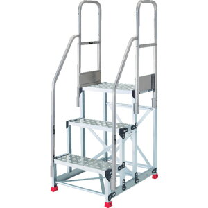 TRUSCO アルミ製作業用踏台 縞板タイプ 3段 高さ0.75m 天板寸法600×400 段高250mm 階段両手すり付き TSFC-3675-TR250 【551-5711】