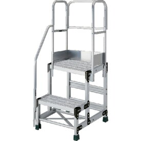 TRUSCO アルミ製作業用踏台 グレーチングタイプ 2段 高さ0．6m 天板寸法500×400 段高300mm 階段片手すり天場三方付き TSFGR-256-TKS300 【551-5749】