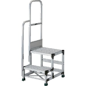 TRUSCO アルミ製作業用踏台 グレーチングタイプ 2段 高さ0.7m 天板寸法500×400 段高350mm 階段片手すり付き TSFGR-257-TK350 【551-7253】