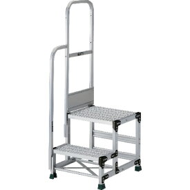 TRUSCO アルミ製作業用踏台 グレーチングタイプ 2段 高さ0．5m 天板寸法500×400 段高250mm 天場三方手すり付き TSFGR-255-TS250 【551-7291】