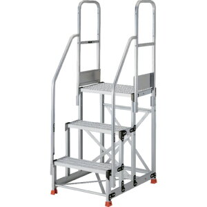 TRUSCO アルミ製作業用踏台 グレーチングタイプ 3段 高さ0.9m 天板寸法600×400 段高300mm 階段両手すり付き TSFGR-369-TR300 【552-0104】