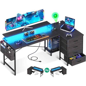 AODK �Q�[�~���O�f�X�N �p�\�R���f�X�N l���f�X�N �����o���R���Z���g�t�� ��140/160cm �� pc�f�X�N �Q�[���f�X�N LED�t�� gaming desk l shaped �ݑ�[�N/�I�t�B�X�p ���E����ւ��Ή�