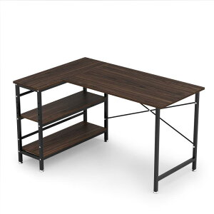 DEWEL パソコンデスク 幅130cm L字 モニターアーム設置可能 収納ラック付き コーナーデスク 棚板高さ調節可能 左右入替可 ゲーミング オフィス 木製