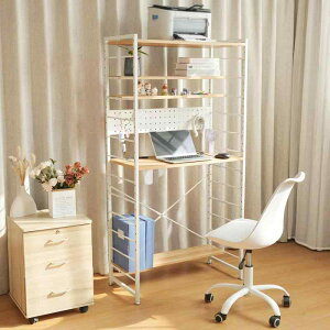 DEWEL シェルフデスク パソコンデスク 机 PC 幅84cm 有孔ボード付き 棚板高さ調節可能 コンセント付き ハイデスク 収納ラック 省スペース フック4個付き ワークデスク 一人暮らし 学習机 作業