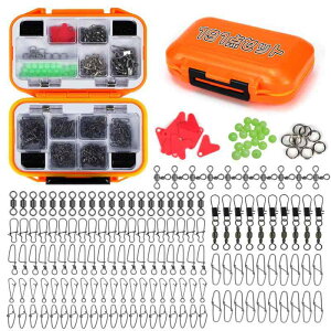 Piscorush 191点 釣り小物セット 釣り道具セット 釣り仕掛け自作用 サルカン スナップ 釣りフック スプリットリング 夜光玉 防水釣りケース付