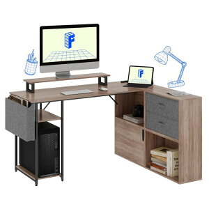 FLEXISPOT l字デスク ?デスク FD19 デスク 収納付き 引き出し 幅134x奥行き105x71cm モーター台付 サイドポケット コンセント アジャスター付き 左右組立 在宅勤務 書斎 ゲーミングデスク テレ