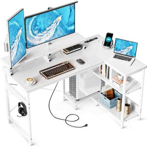 AODK パソコンデスク 幅120cm コンセント付き モニター台付き 棚付きゲーミングデスク l字デスク デスク 机 pcデスク ?子 computer desk エル字デスク 収納 コーナーデスク オフィスデスク ブラッ