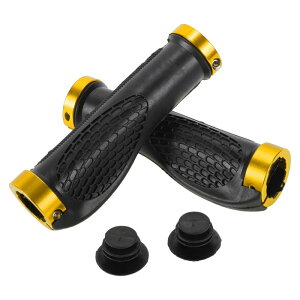 BULLSPANN 1セット 自転車ハンドルバーグリップ 滑り止め 人間工学構造 自転車グリップ ダブルロックオンハンドルバーグリップ Eバイク トレッキングバイク マウンテンバイク用 ゴールドトー
