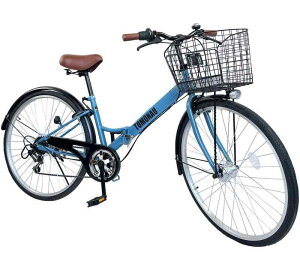 TOMONAU シティサイクル ママチャリ 折り畳み自転車 26インチ 6段変速 LED自転車ライト 折りたたみ自転車 ひし形フレーム、強力な耐荷重 乗りやすい