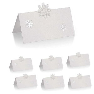 席札 用紙50枚セット 手作りネームカード雪の結晶デザインのプレースカード 座席カード ウェディングや誕生日パーティーに おしゃれなデザインで会食 結婚式 折り目入り 席札 用紙