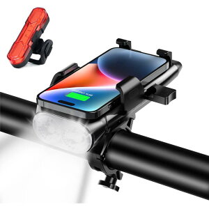 Suke 自転車 ライト スマホホルダー 付き 大容量 LED 3600mAh USB充電式 小型 1000ルーメン 脱落防止 防振 360°回転 高輝度 IPX6防水 懐中電灯 残量表示 工具不要 簡単着脱 スマホ充電 モバイルバッテ