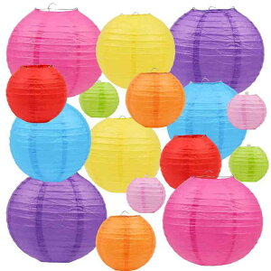 ちょうちん DARENYI 16個セット提灯 紙ちょうちん 4サイズ各4個 10cm/15cm/20cm/25cmパーティー イベント夏祭り/お盆/お祭りちょうちん混色 紙提灯 カラフル ペーパーランタン 吊り用コード1巻付き