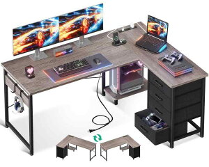 AODK ゲーミングデスク 引き出し付き パソコンデスク コンセント付き l字デスク デスク 机 幅135/155 pcデスク 棚付き コーナーデスク 収納 オフィスデスク 仕事用 在宅勤務 組立簡単