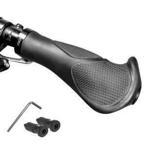 GORIX(ゴリックス)自転車グリップ エルゴ グリップ クロスバイク mtb 黒 (GQZ556) ハンドルグリップ ロックオン 衝撃吸収 滑り止め ブラック×ブラック 自転車 サイクルグリップ