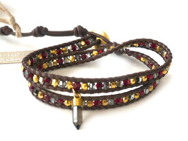 チャンルー CHAN LUU チャーム付きクリスタルミックス 2連ラップブレスレット ガーネットミックス、グレーミックス