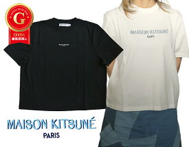 【2024年入荷】メゾンキツネ（MAISON KITSUNE）レディース 半袖Tシャツ ロゴ刺繍 BOXY TEE-SHIRT プラスサイズ 大きいサイズ オフホワイト ブラック KW00120KJ0035 KW00121KJ0035【あす楽対応_関東】